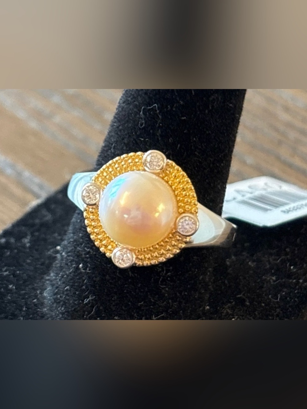 Lagos Luna Pearl, Diamond, 18K Gold and Sterling Silver Ring NEW w/Tags Size 8